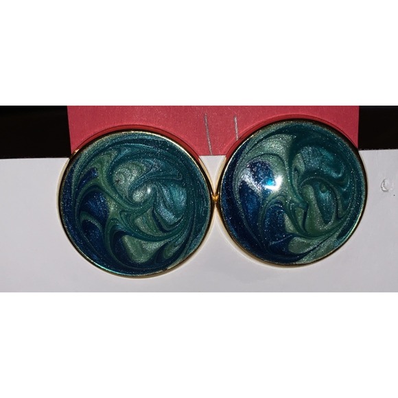 The Unbranded Brand Jewelry - VINTAGE GOLD TONE ENIMAL BUTTON STUD EARRINGS blue green swirl‎